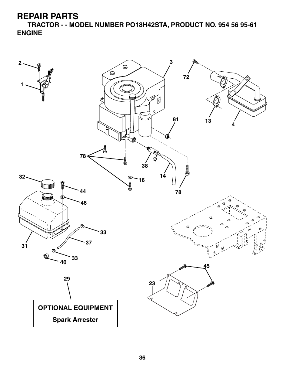 Repair parts | Poulan 184523 User Manual | Page 36 / 48