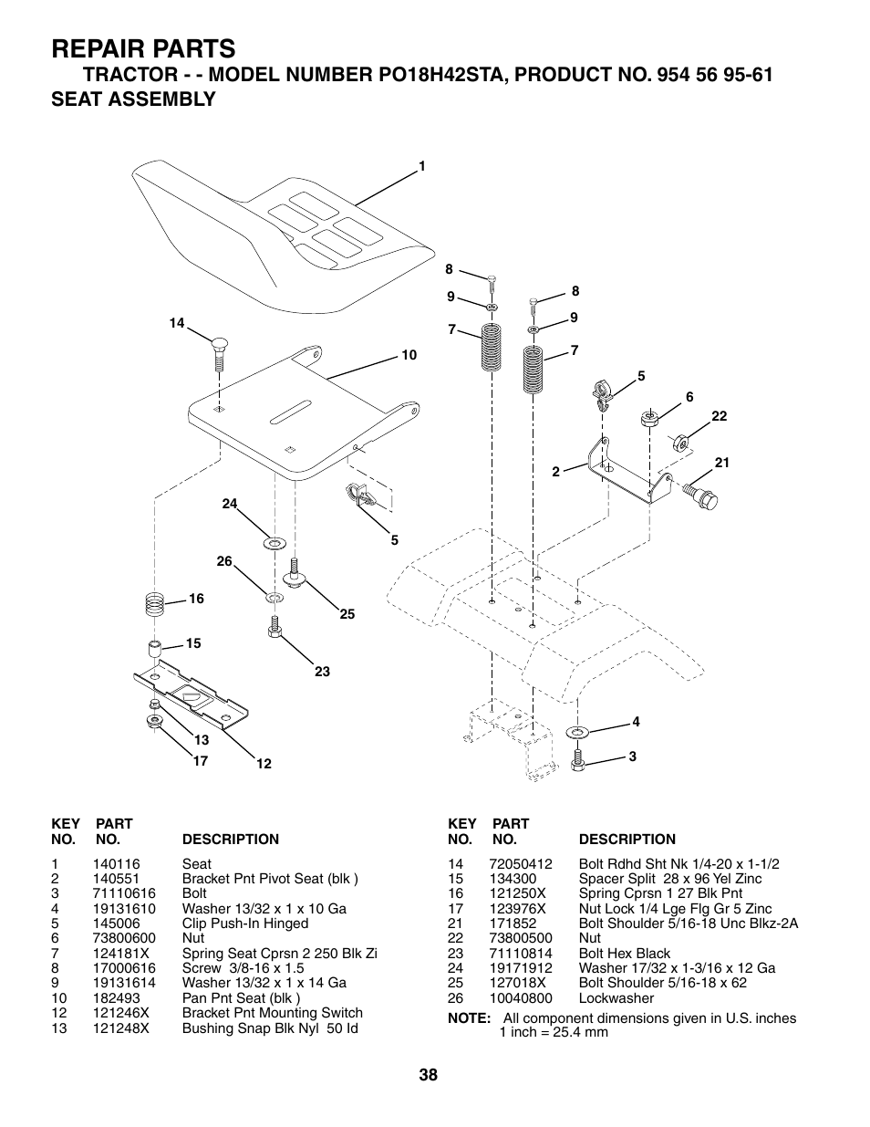 Repair parts | Poulan 184523 User Manual | Page 38 / 48