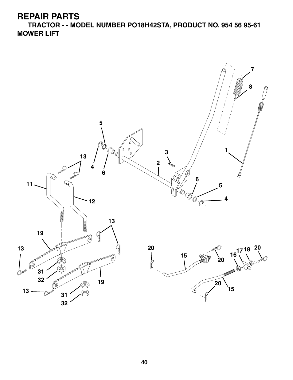 Repair parts | Poulan 184523 User Manual | Page 40 / 48