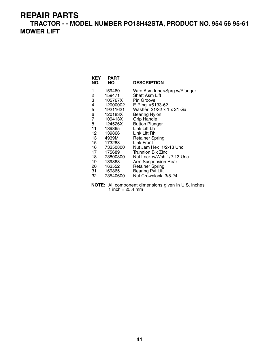 Repair parts | Poulan 184523 User Manual | Page 41 / 48