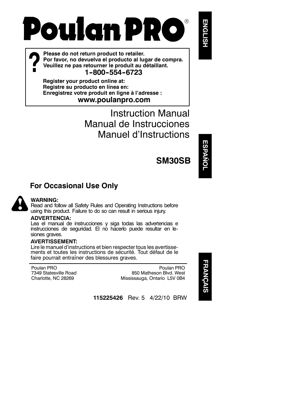 Poulan Pro SM30SB User Manual | 19 pages