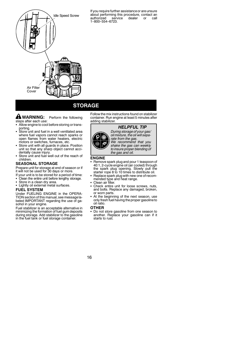 Storage, Warning, Helpful tip | Poulan Pro SM30SB User Manual | Page 16 / 19