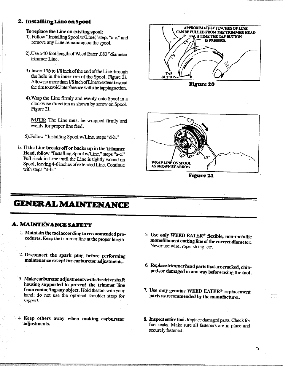 Instalung line on spool, General maintenance | Poulan 1400T User Manual | Page 15 / 20