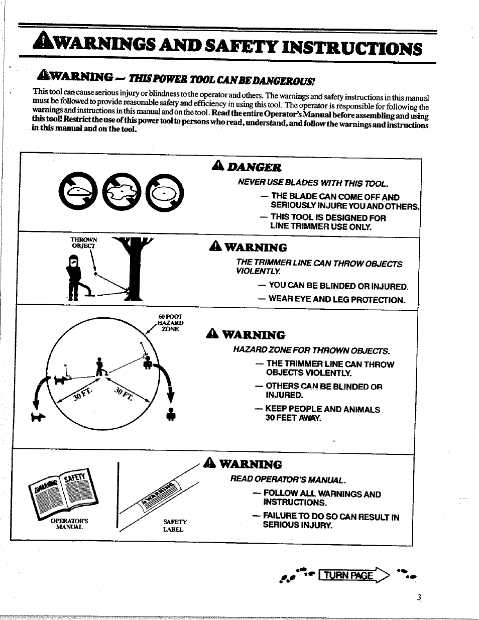 Itubnr^e, Warnings, Safety | Instructions | Poulan 1400T User Manual | Page 3 / 20