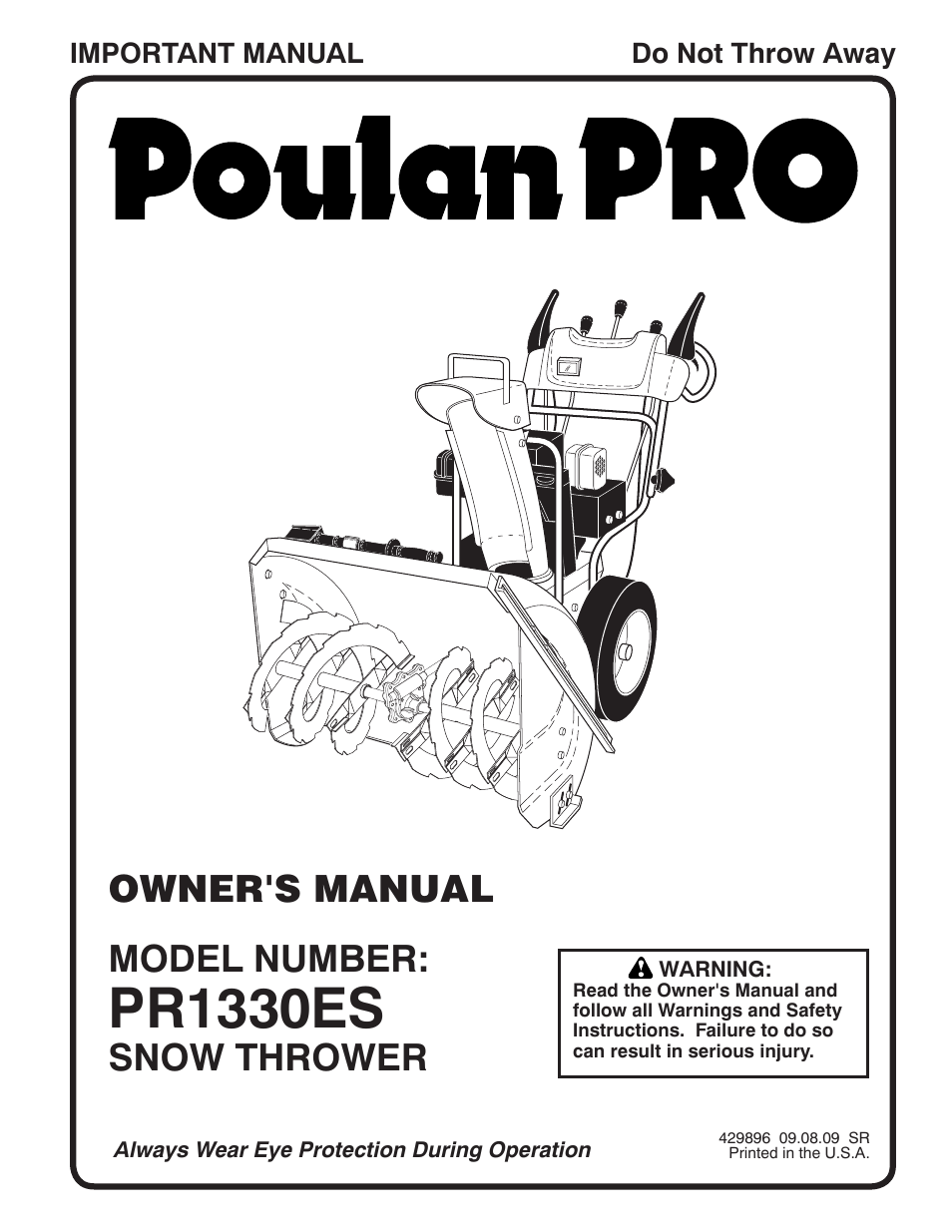 Poulan Pro PR1330ES SNOW THROWER User Manual | 40 pages