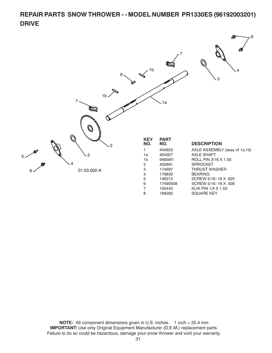 Poulan Pro PR1330ES SNOW THROWER User Manual | Page 31 / 40
