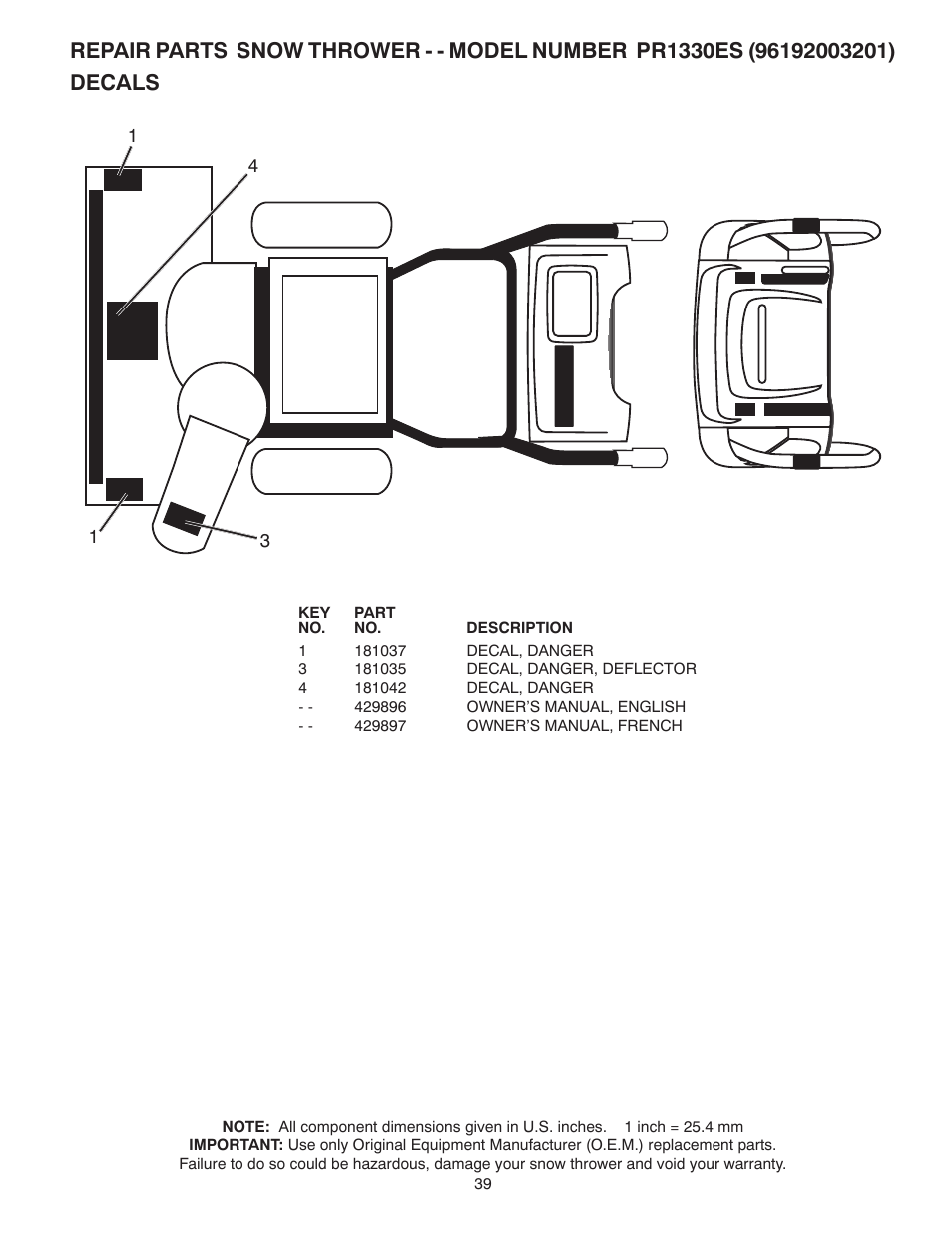 Poulan Pro PR1330ES SNOW THROWER User Manual | Page 39 / 40