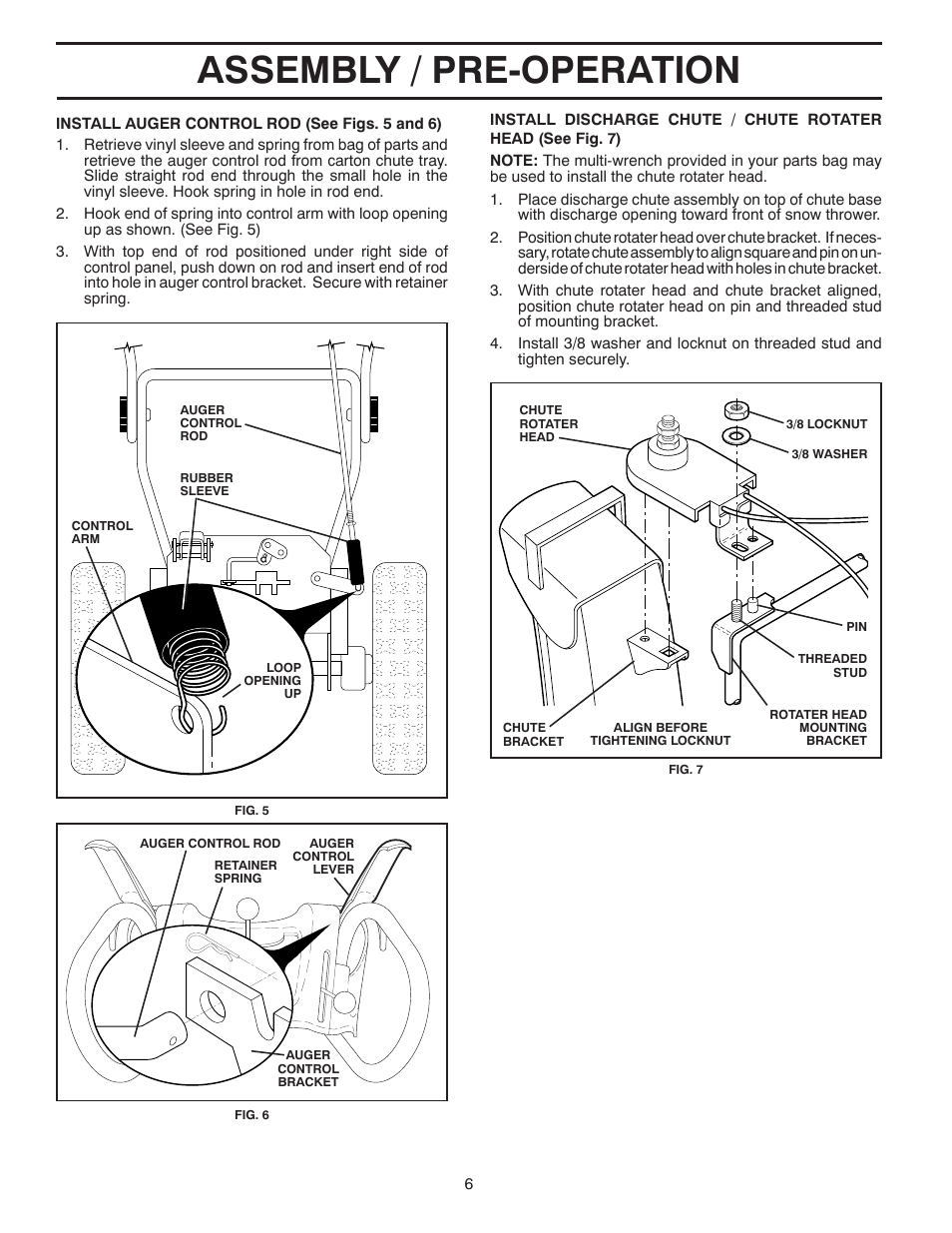 Assembly / pre-operation | Poulan Pro PR1330ES SNOW THROWER User Manual | Page 6 / 40