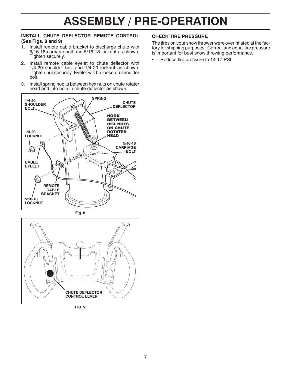 Assembly / pre-operation | Poulan Pro PR1330ES SNOW THROWER User Manual | Page 7 / 40