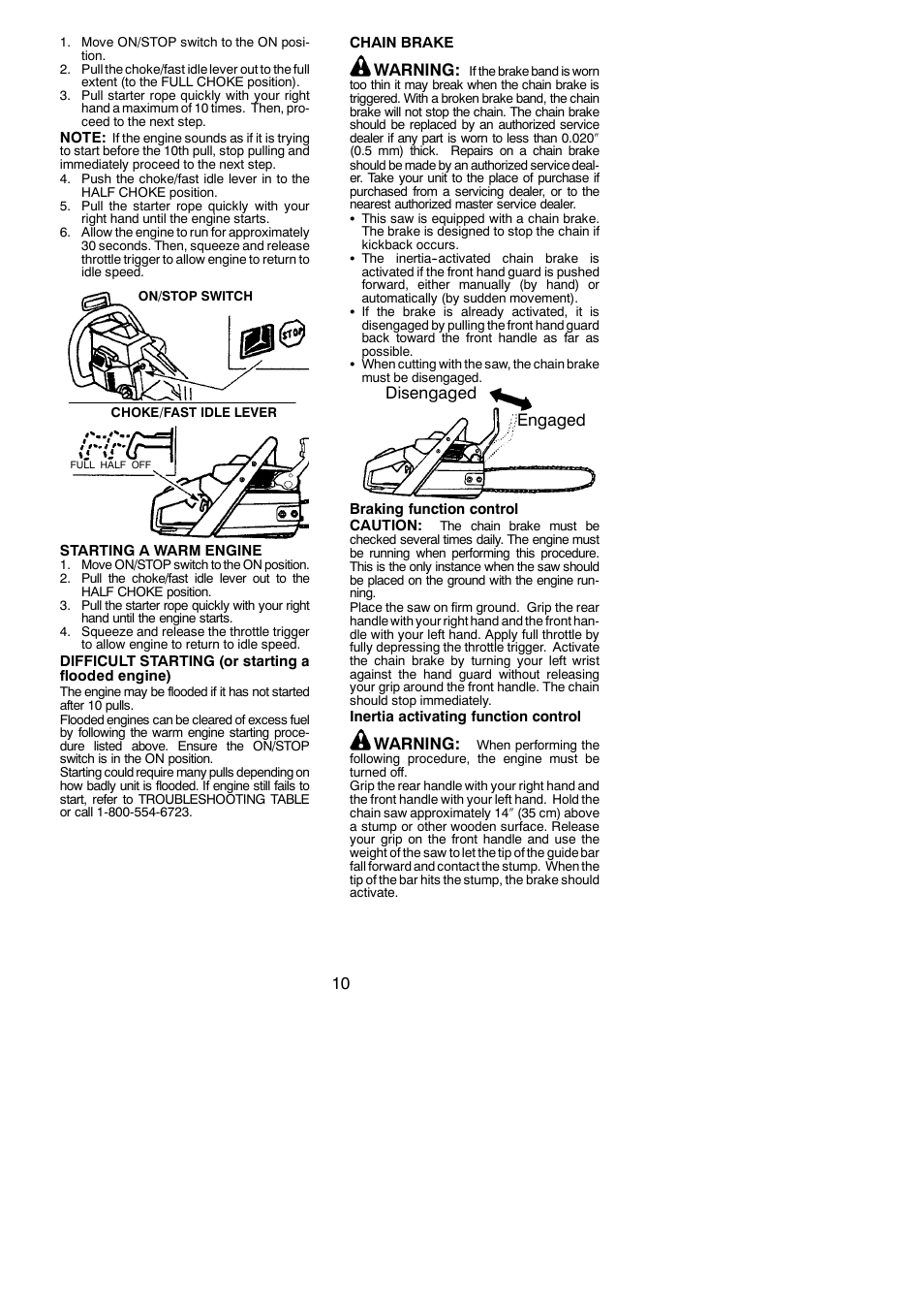Warning, Disengaged engaged | Poulan 545123578 User Manual | Page 10 / 18