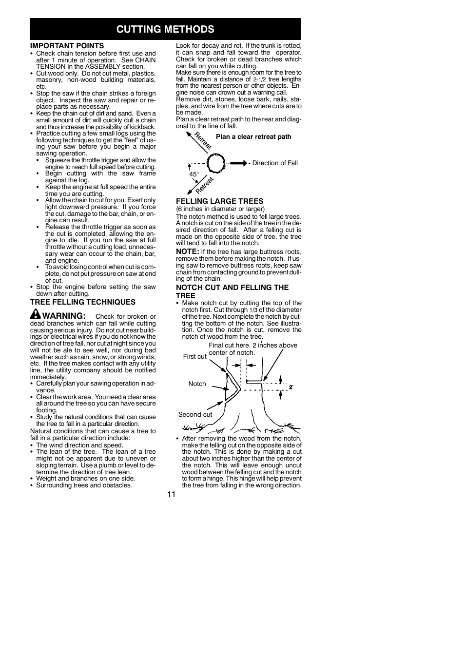 Cutting methods, Warning | Poulan 545123578 User Manual | Page 11 / 18