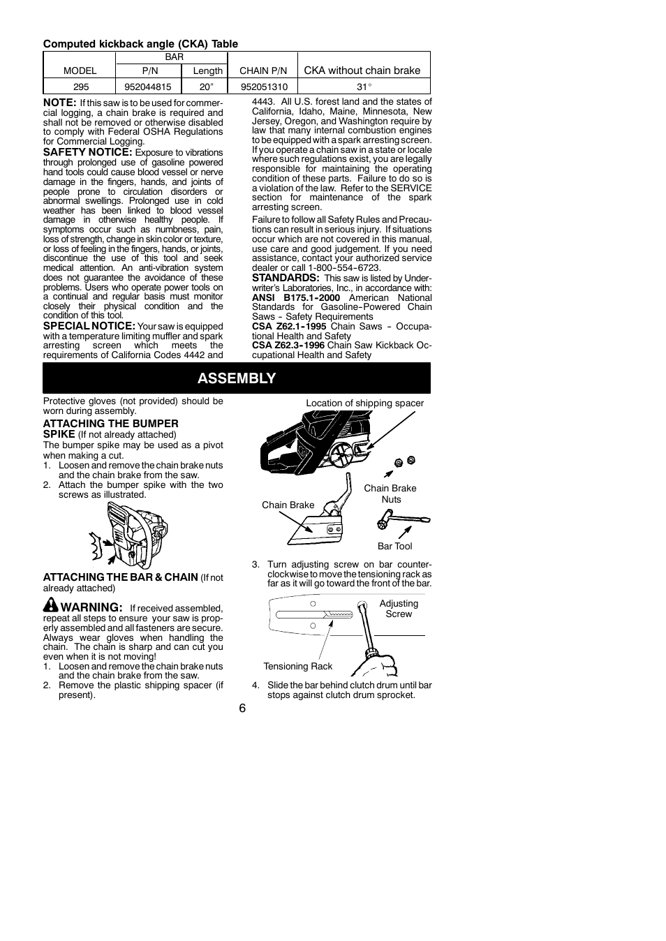 Assembly, Warning | Poulan 545123578 User Manual | Page 6 / 18
