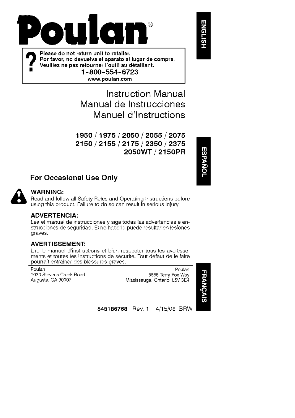 Poulan 1975 User Manual | 18 pages