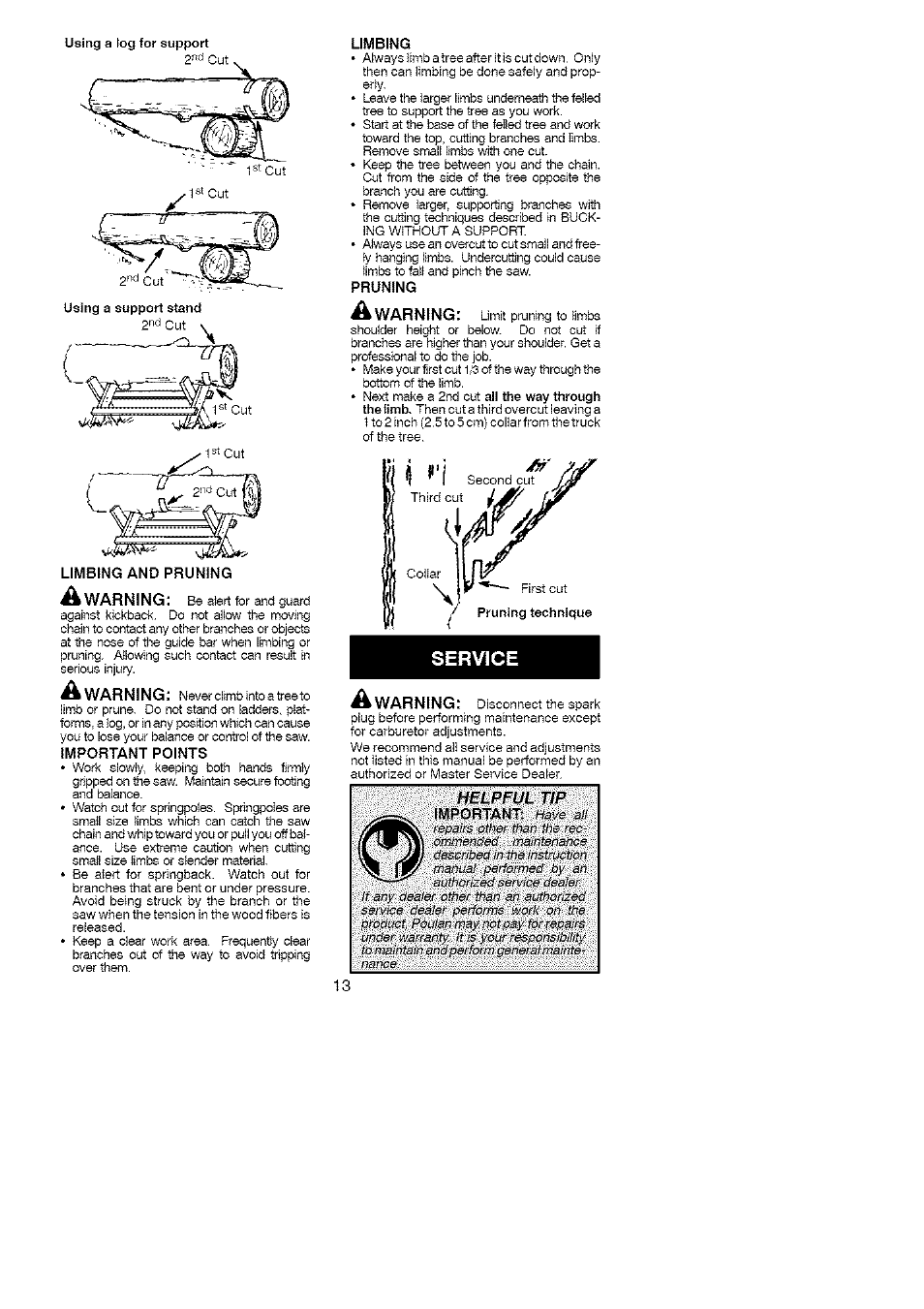 Ivain ten an ce, Service | Poulan 1975 User Manual | Page 13 / 18