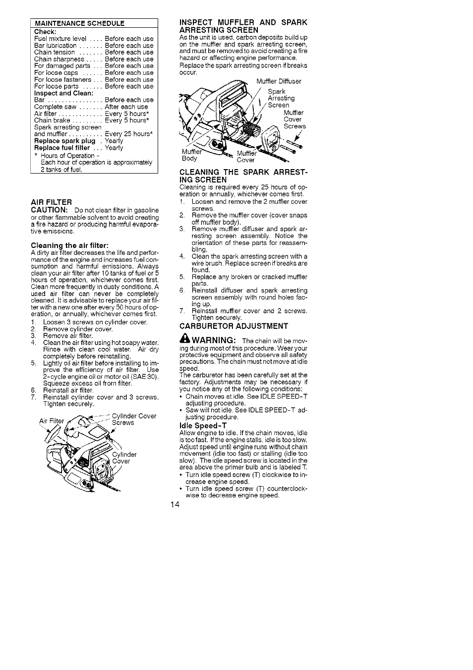 Warning | Poulan 1975 User Manual | Page 14 / 18