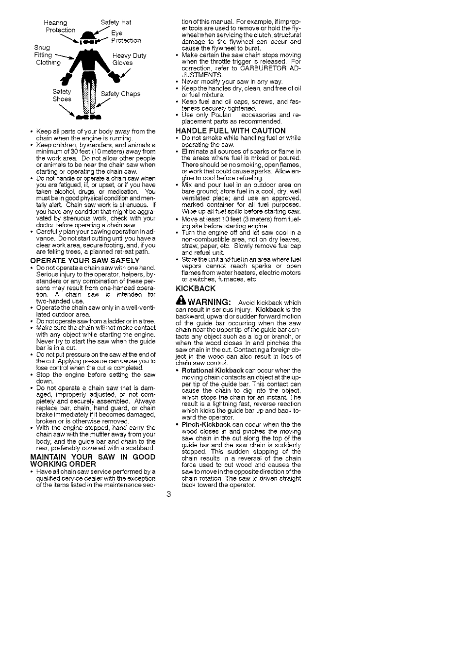 Á warning, Operate your saw safely, Maintain your saw in good working order | Poulan 1975 User Manual | Page 3 / 18