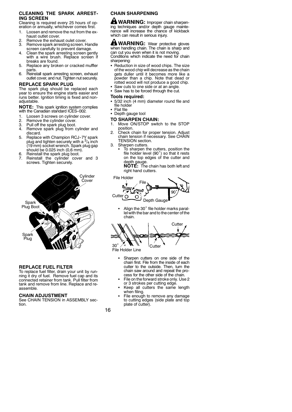 Warning | Poulan Pro PPB3416 User Manual | Page 16 / 21