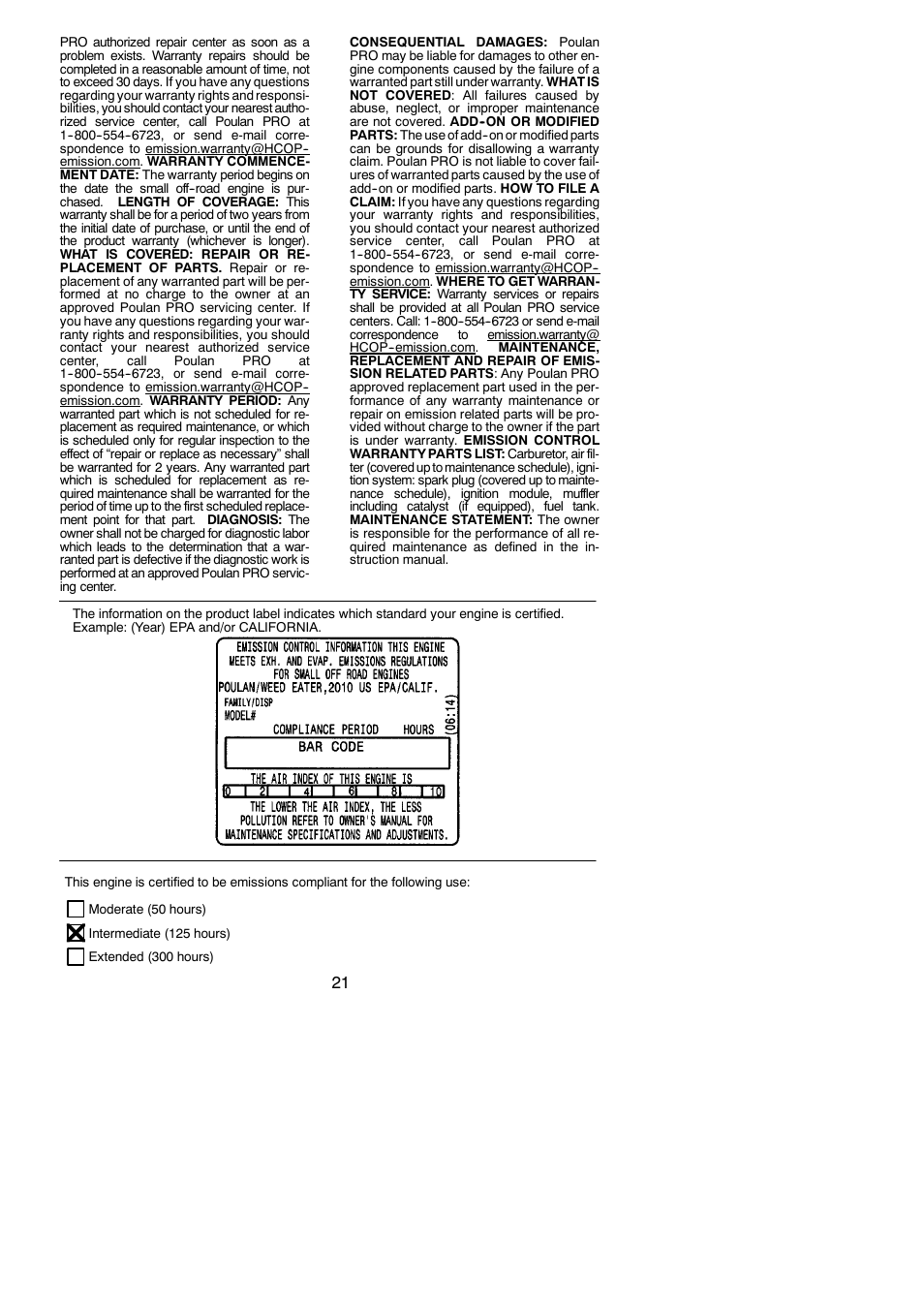 Poulan Pro PPB3416 User Manual | Page 21 / 21