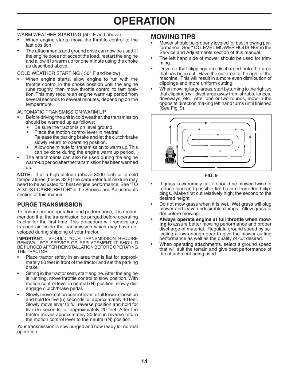 Operation, Mowing tips | Poulan 402559 User Manual | Page 14 / 30