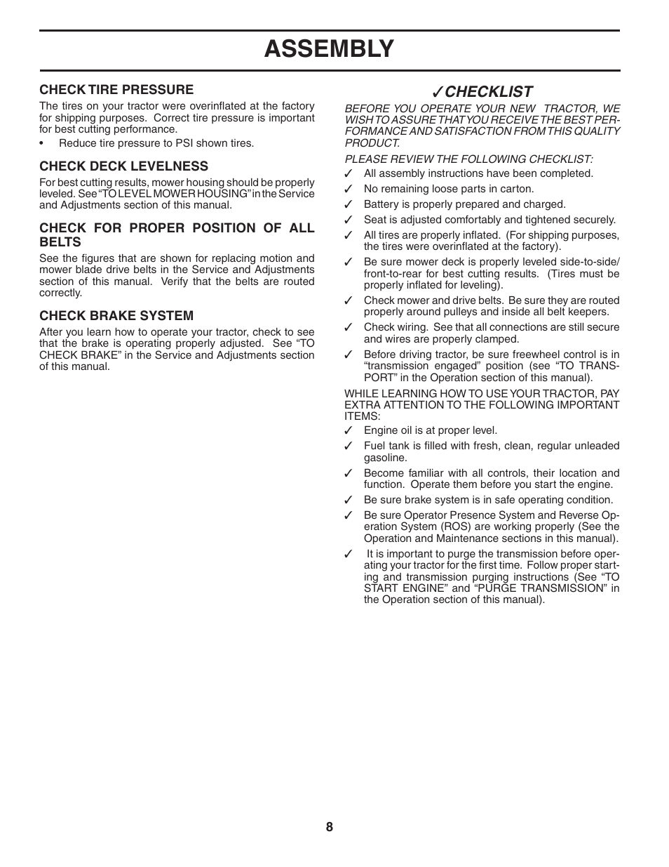 Assembly, Checklist | Poulan 402559 User Manual | Page 8 / 30