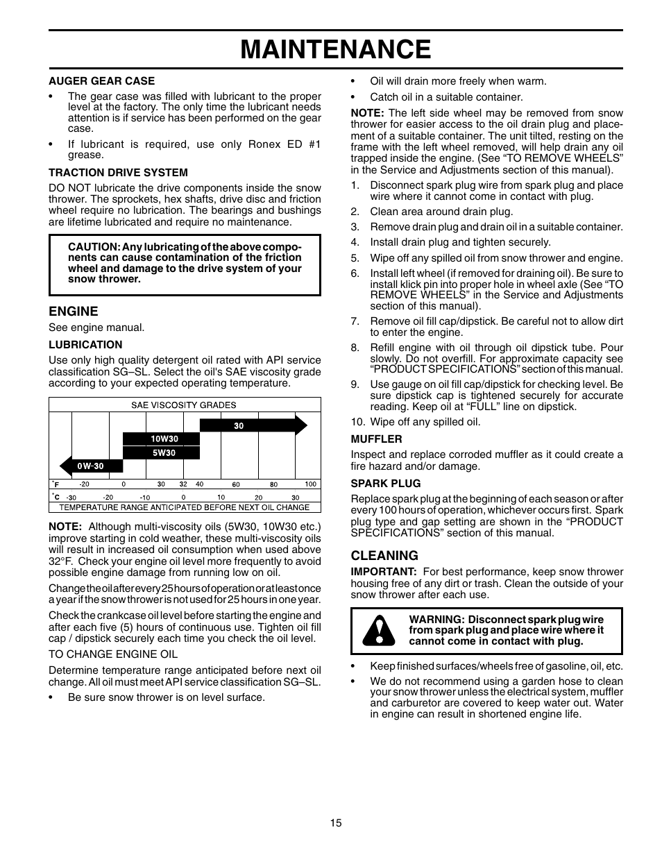 Maintenance | Poulan Pro PP11H30ES SNOW THROWER User Manual | Page 15 / 32