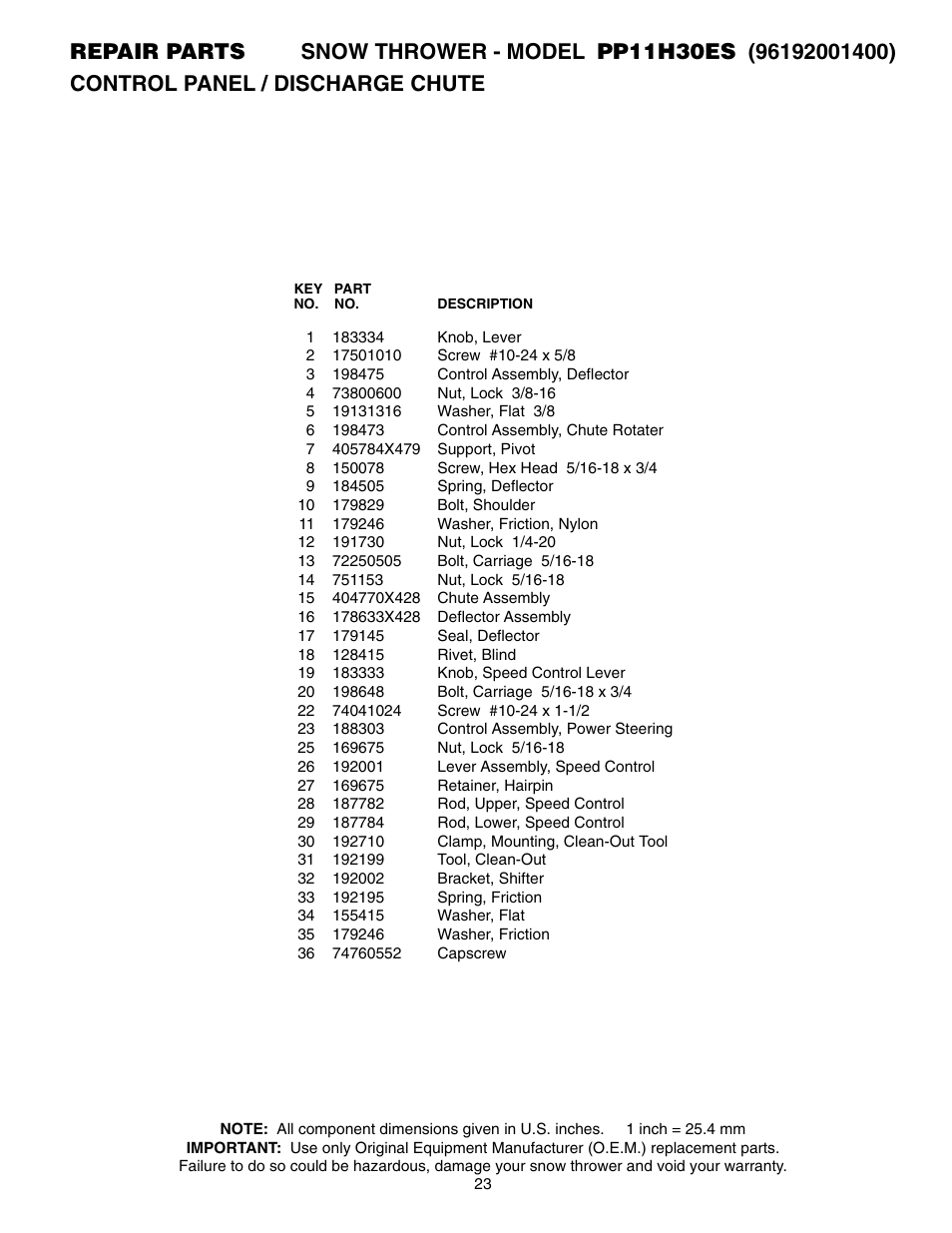 Poulan Pro PP11H30ES SNOW THROWER User Manual | Page 23 / 32