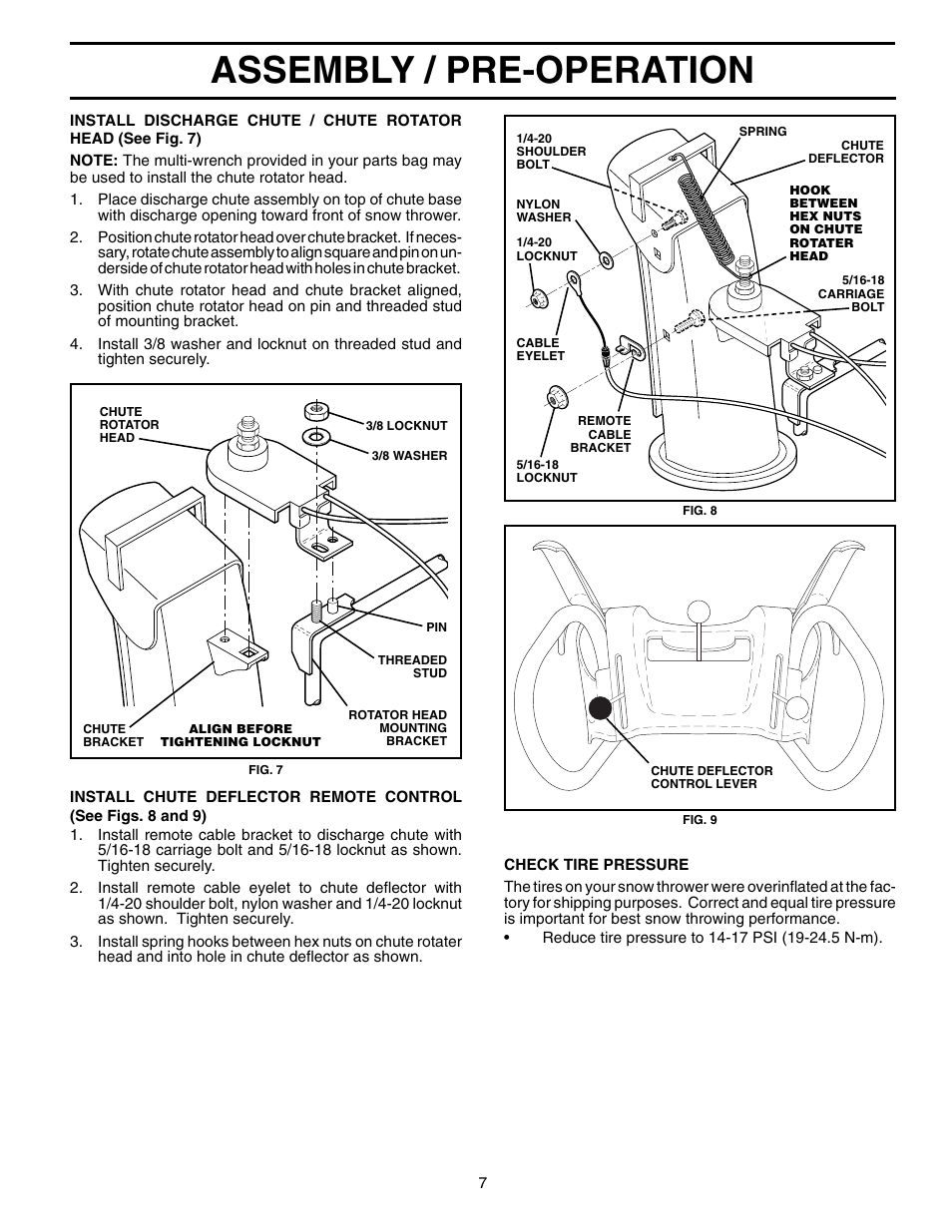 Assembly / pre-operation | Poulan Pro PP11H30ES SNOW THROWER User Manual | Page 7 / 32