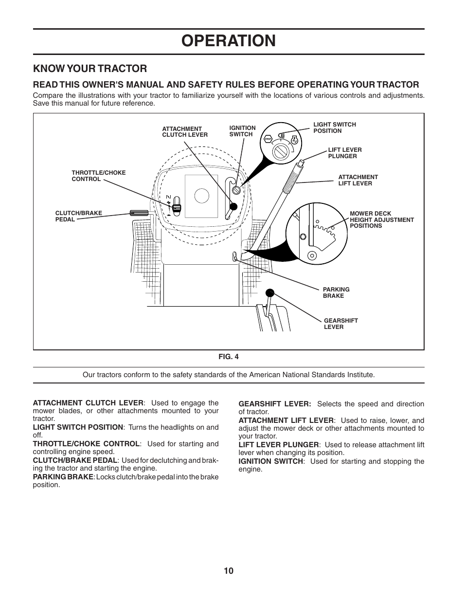 Operation, Know your tractor | Poulan 187581 User Manual | Page 10 / 44