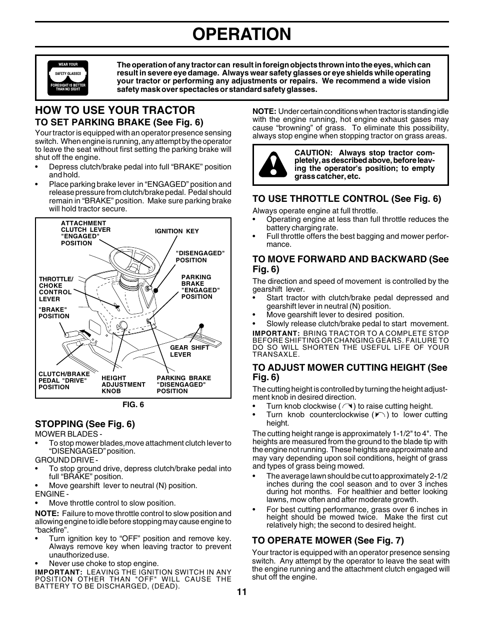 Operation, How to use your tractor | Poulan 180198 User Manual | Page 11 / 48