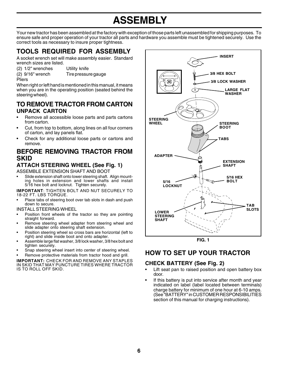 Assembly, Tools required for assembly, Before removing tractor from skid | How to set up your tractor | Poulan 180198 User Manual | Page 6 / 48