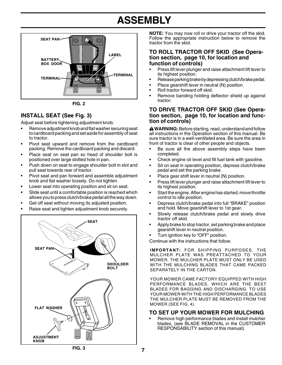 Assembly | Poulan 180198 User Manual | Page 7 / 48