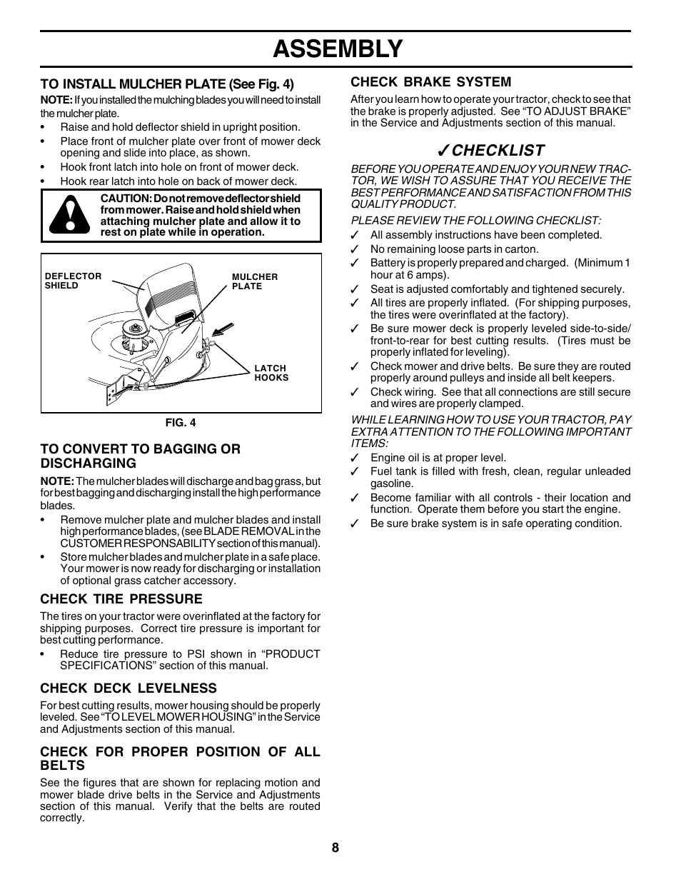 Assembly, Checklist | Poulan 180198 User Manual | Page 8 / 48