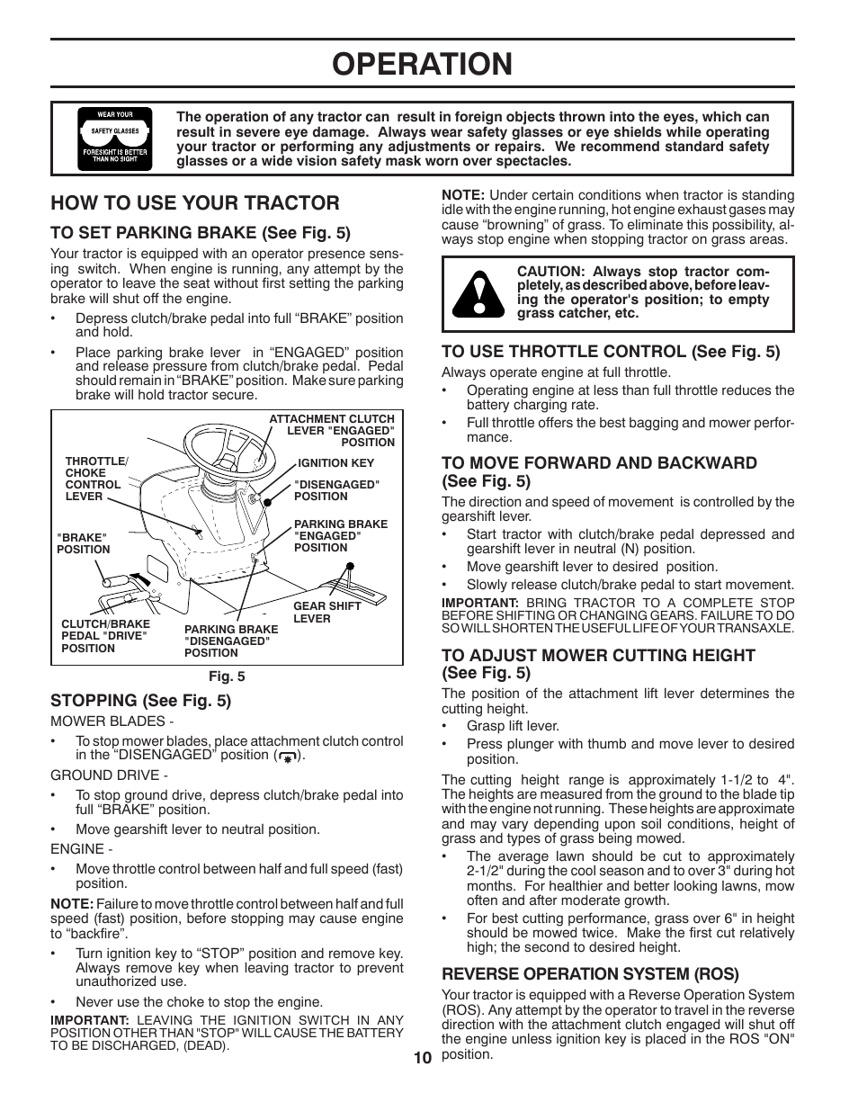 Operation, How to use your tractor | Poulan XT 96016002400 User Manual | Page 10 / 26