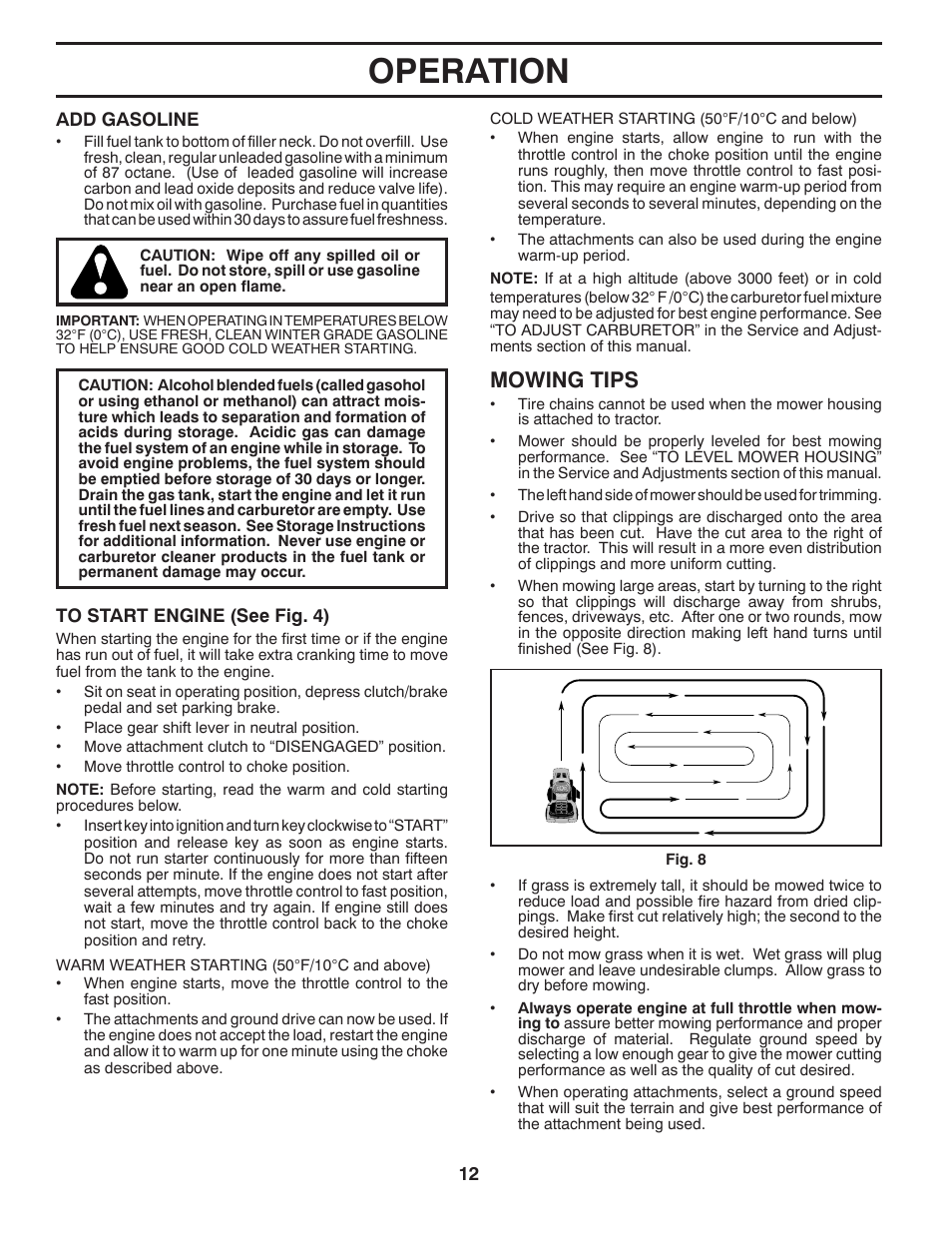 Operation, Mowing tips | Poulan XT 96016002400 User Manual | Page 12 / 26
