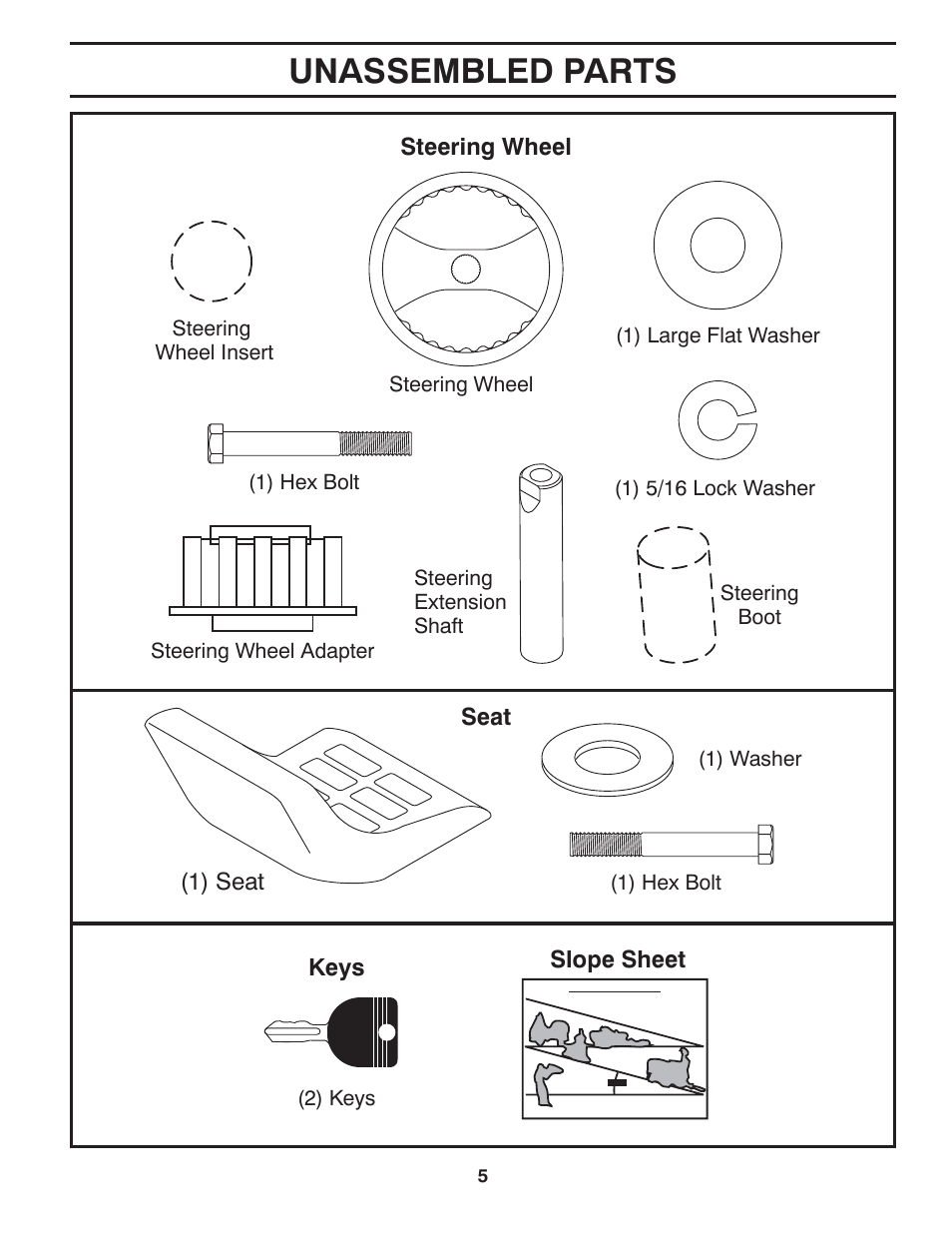 Unassembled parts | Poulan XT 96016002400 User Manual | Page 5 / 26