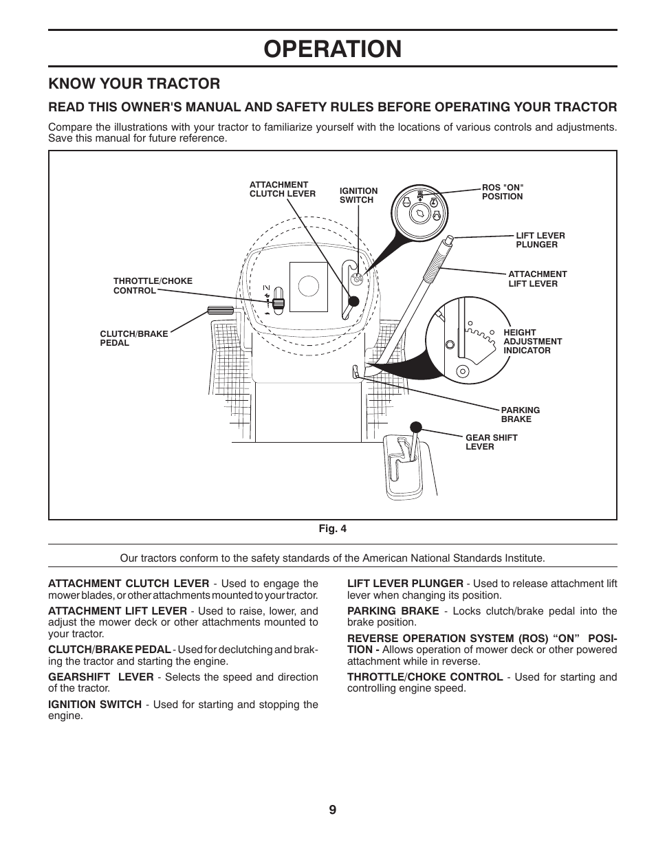 Operation, Know your tractor | Poulan XT 96016002400 User Manual | Page 9 / 26