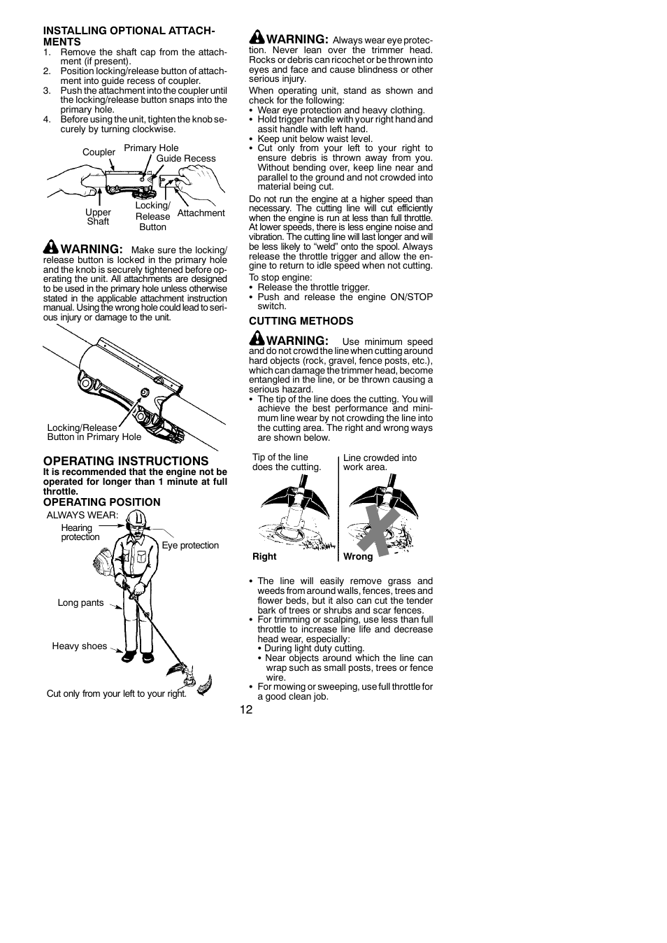Warning, Operating instructions | Poulan Pro PP133 User Manual | Page 12 / 18
