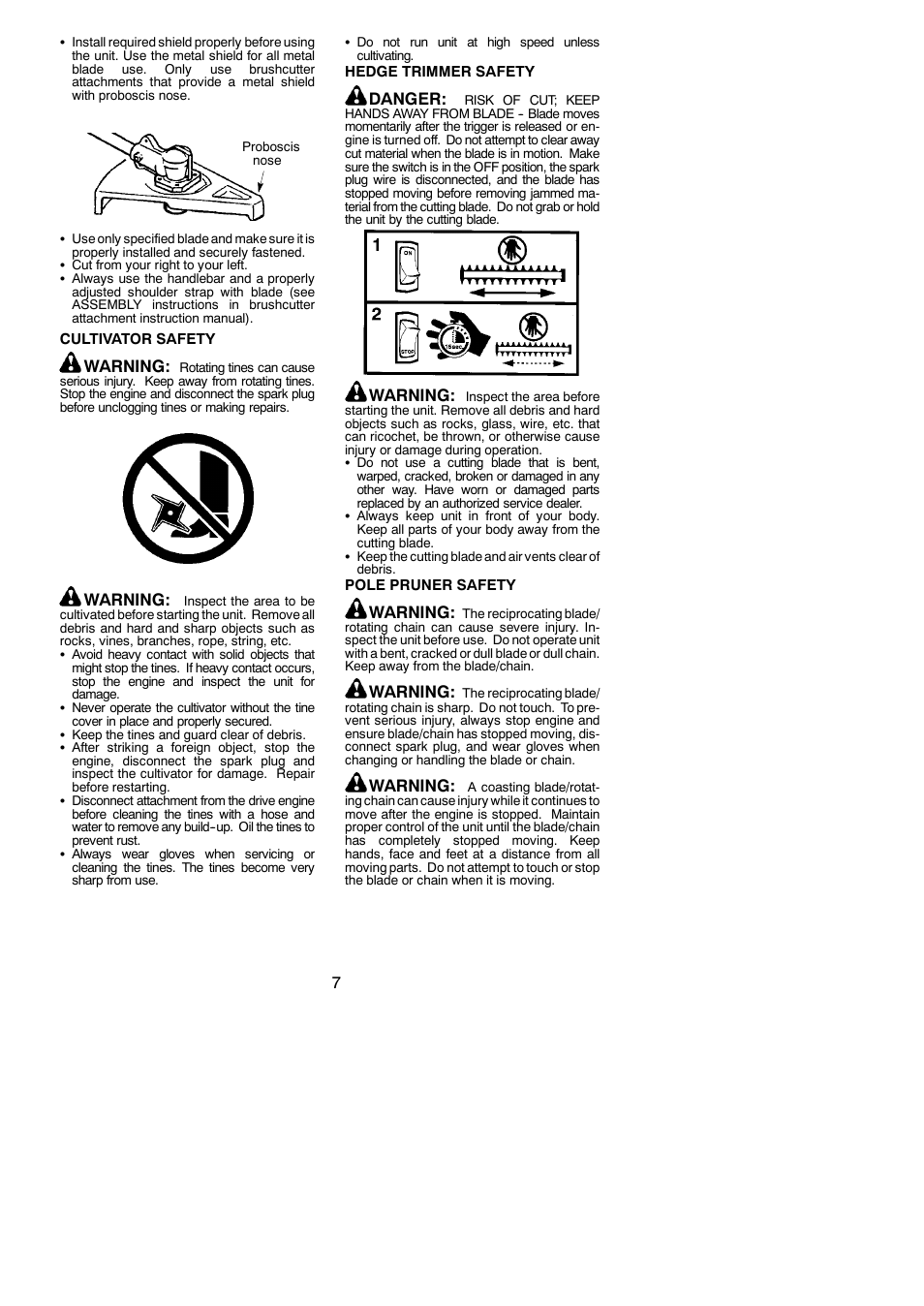 Warning, Danger | Poulan Pro PP133 User Manual | Page 7 / 18