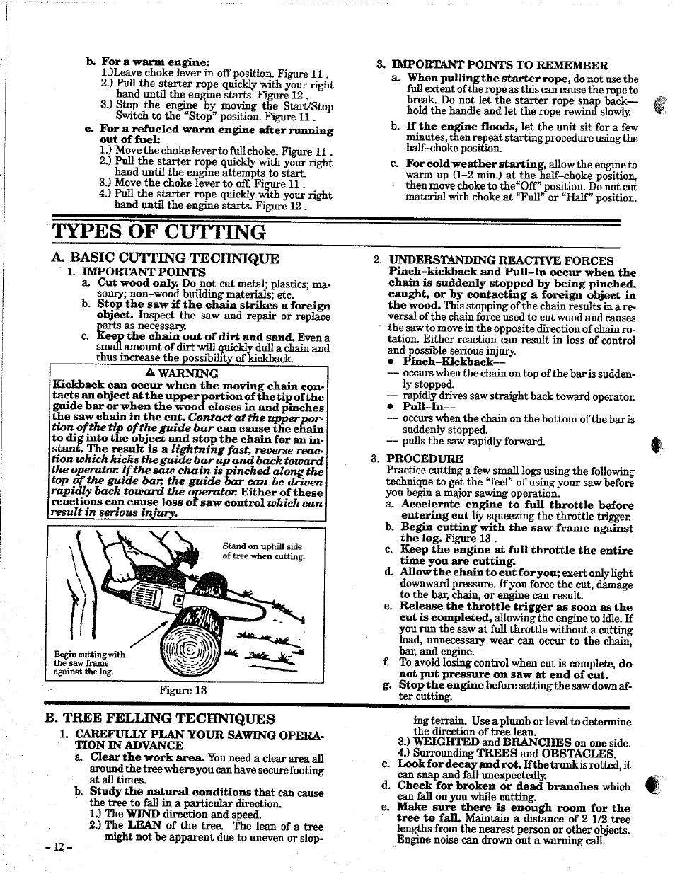 A. basic cutting technique, B. tree felung techniques, A basic cutting technique | B. ti^ felling techniques, Types of cutting | Poulan 2100 User Manual | Page 12 / 24