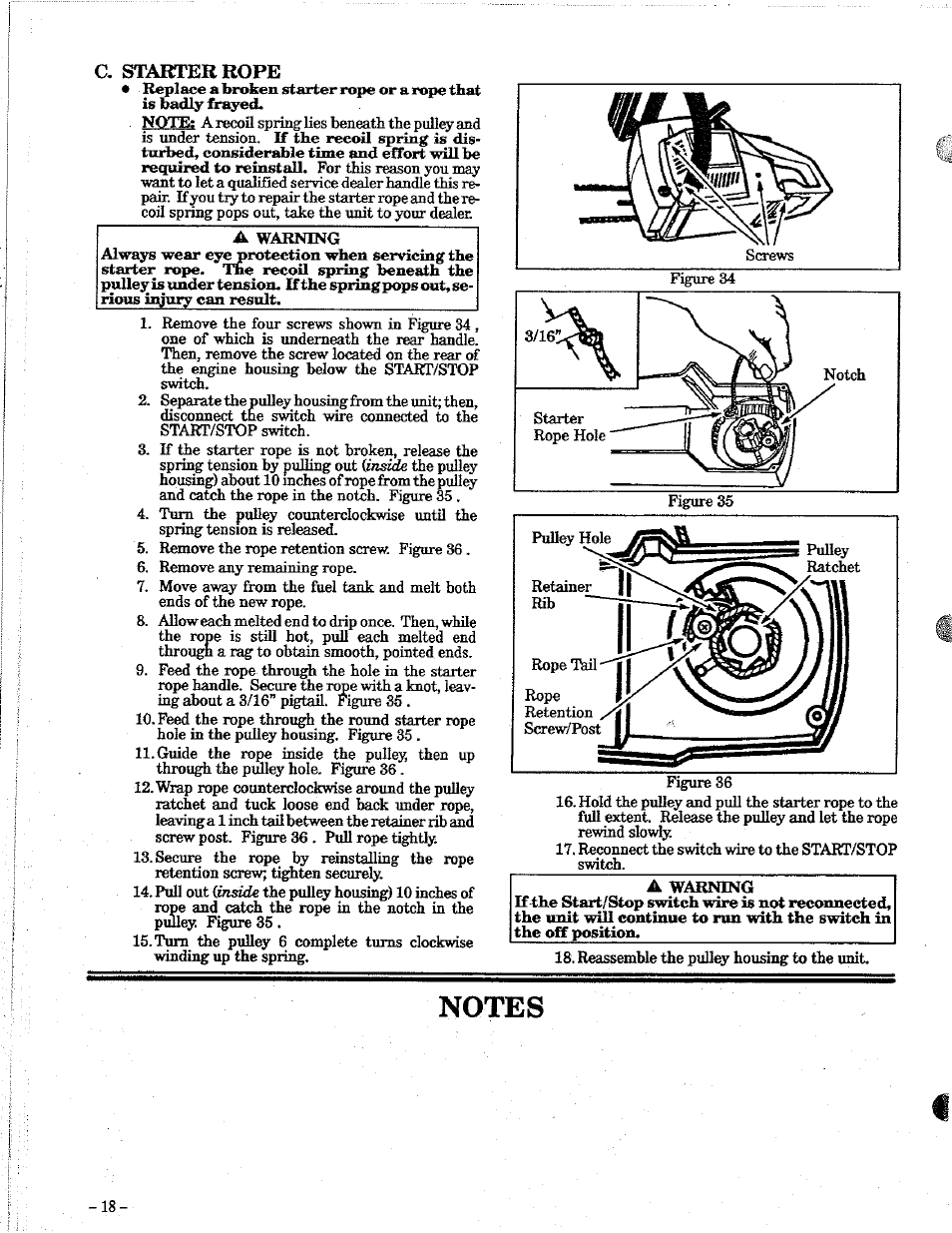 C, starter rope, Notes, C. starter rope | Poulan 2100 User Manual | Page 18 / 24