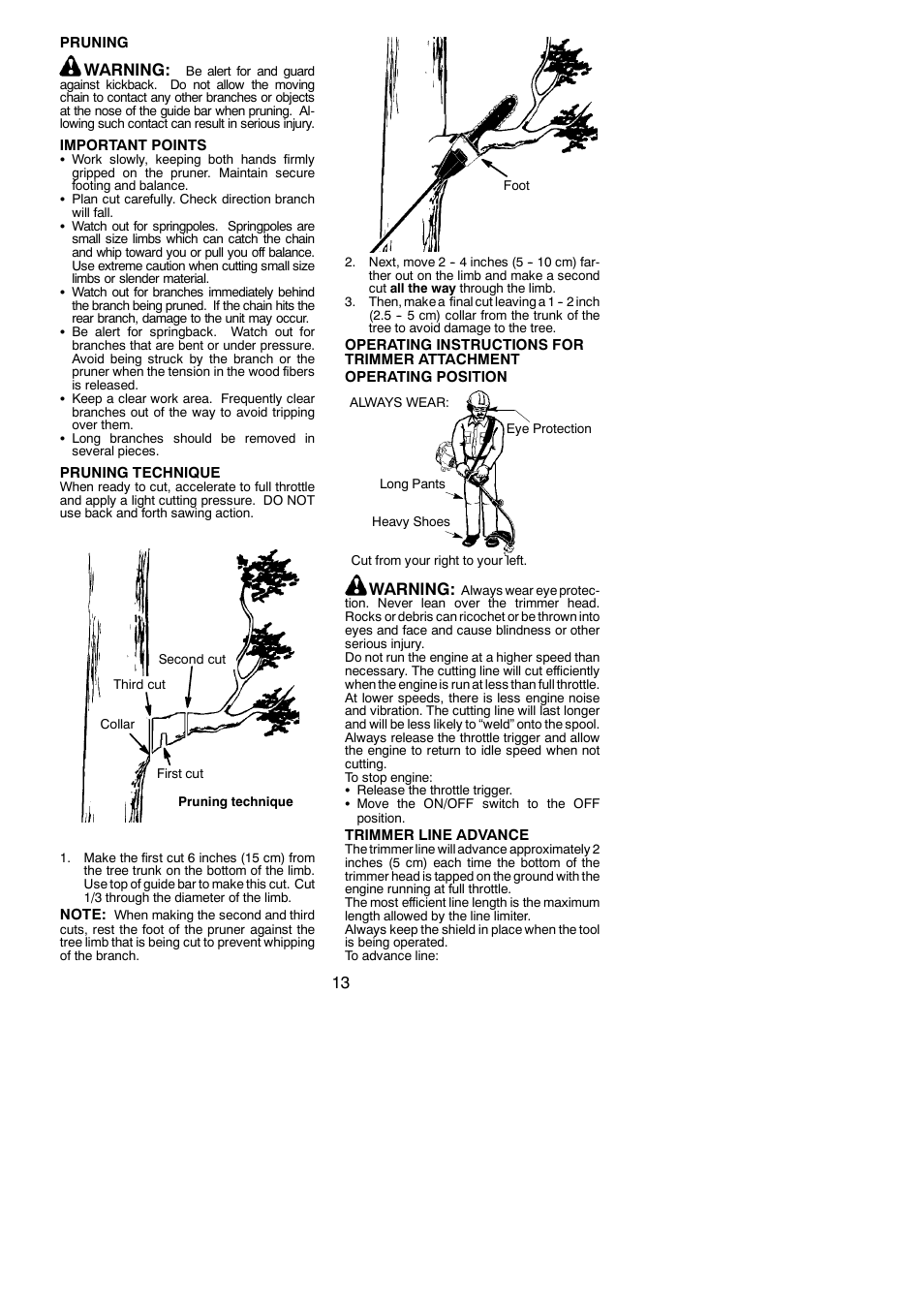 Warning | Poulan 545137280 User Manual | Page 13 / 21