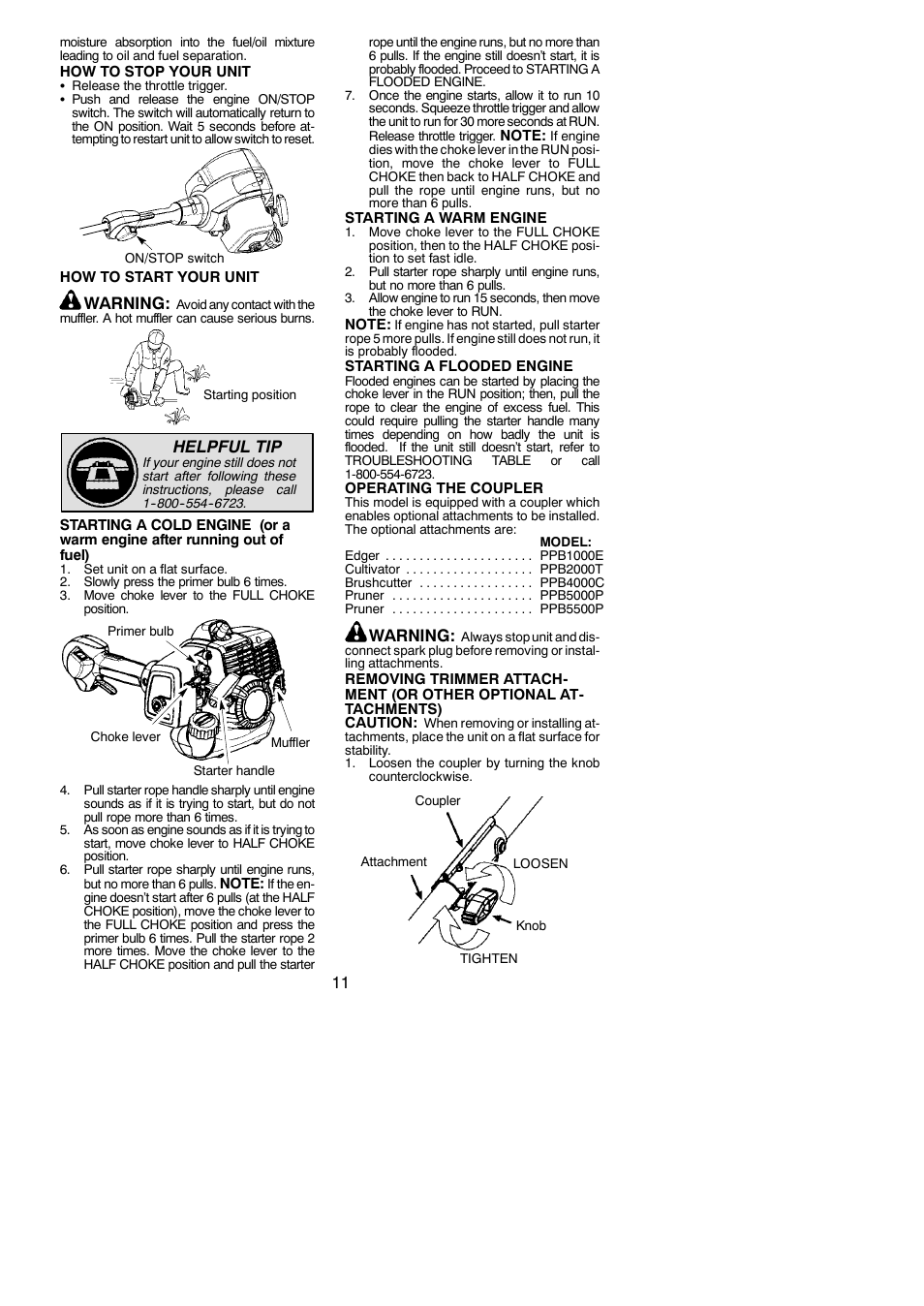 Warning, Helpful tip | Poulan Pro PP330 User Manual | Page 11 / 19