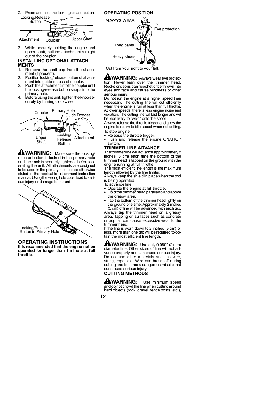 Warning, Operating instructions | Poulan Pro PP330 User Manual | Page 12 / 19