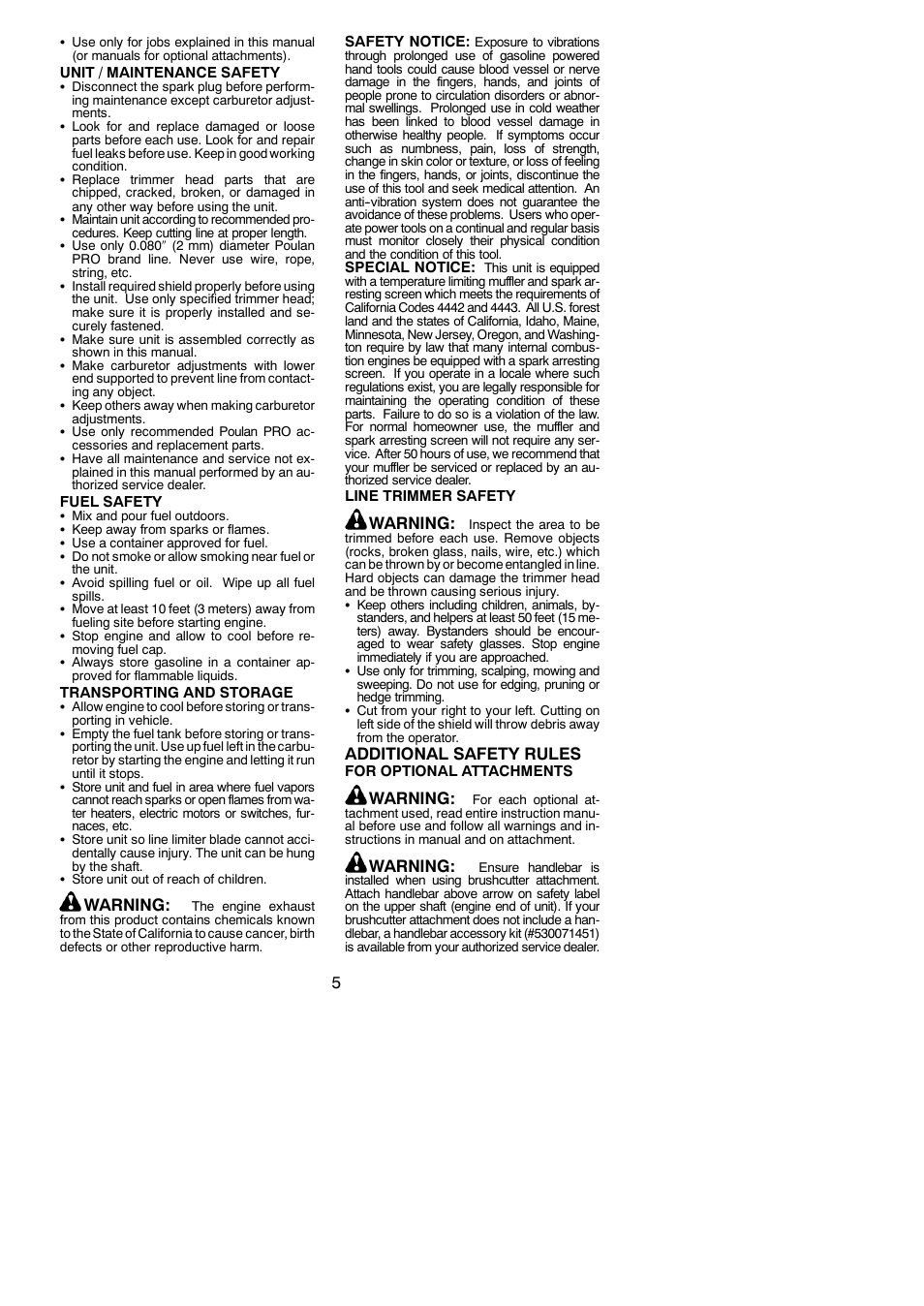 Warning, Additional safety rules | Poulan Pro PP330 User Manual | Page 5 / 19