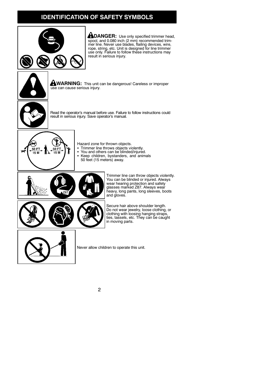 Identification of safety symbols | Poulan 545154718 User Manual | Page 2 / 14