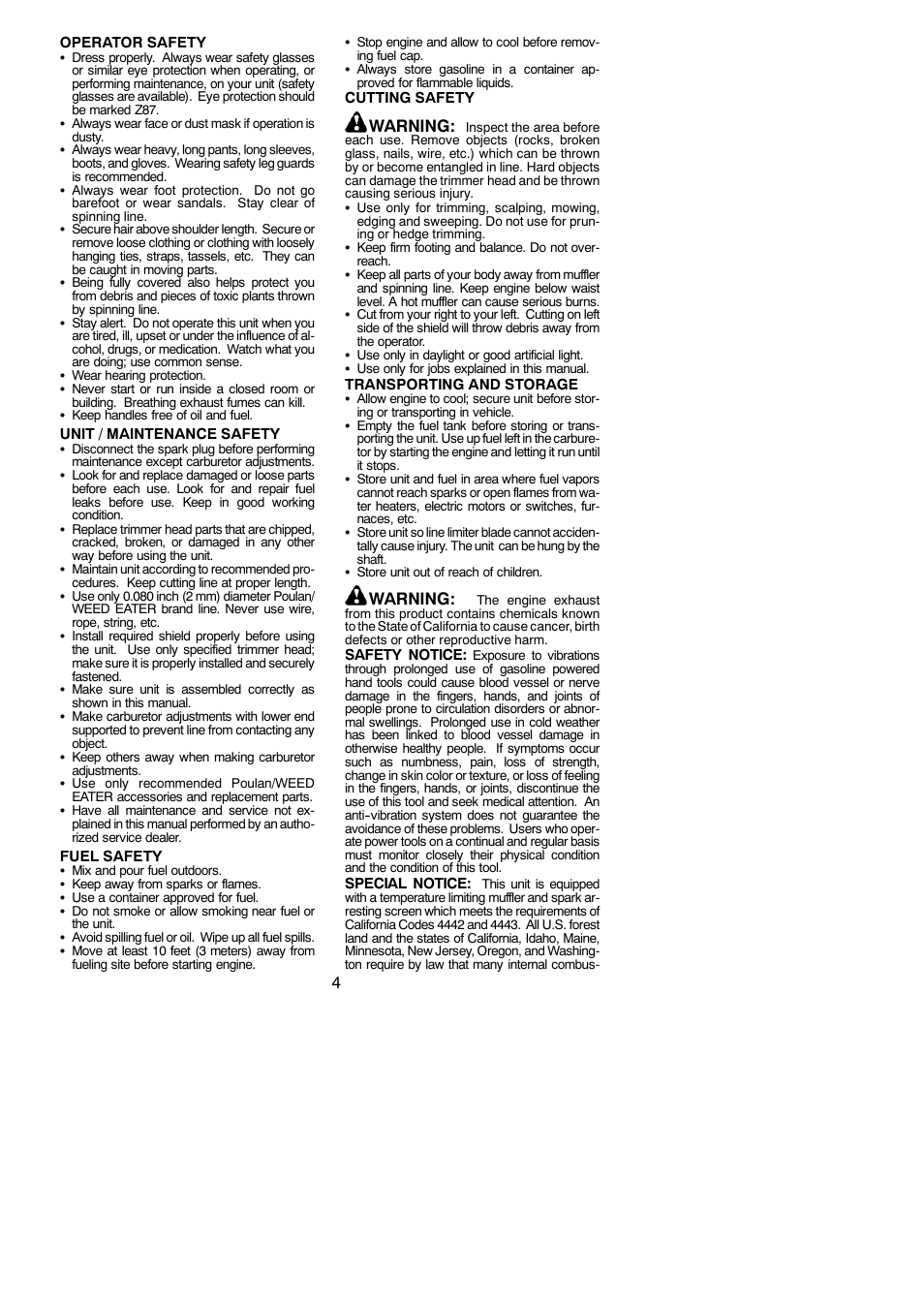 Warning | Poulan 545154718 User Manual | Page 4 / 14