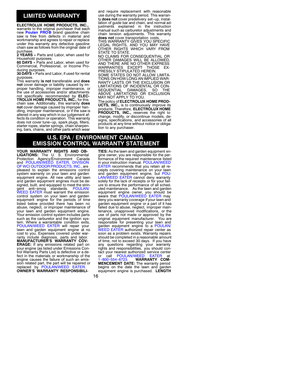 Limited warranty | Poulan 530086536 User Manual | Page 16 / 17