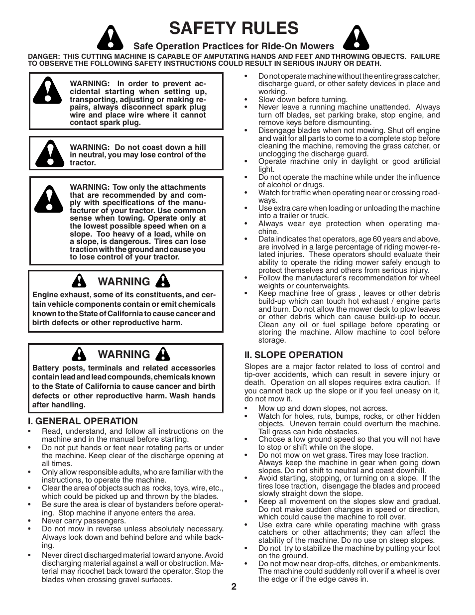 Safety rules, Warning | Poulan 404378 User Manual | Page 2 / 30