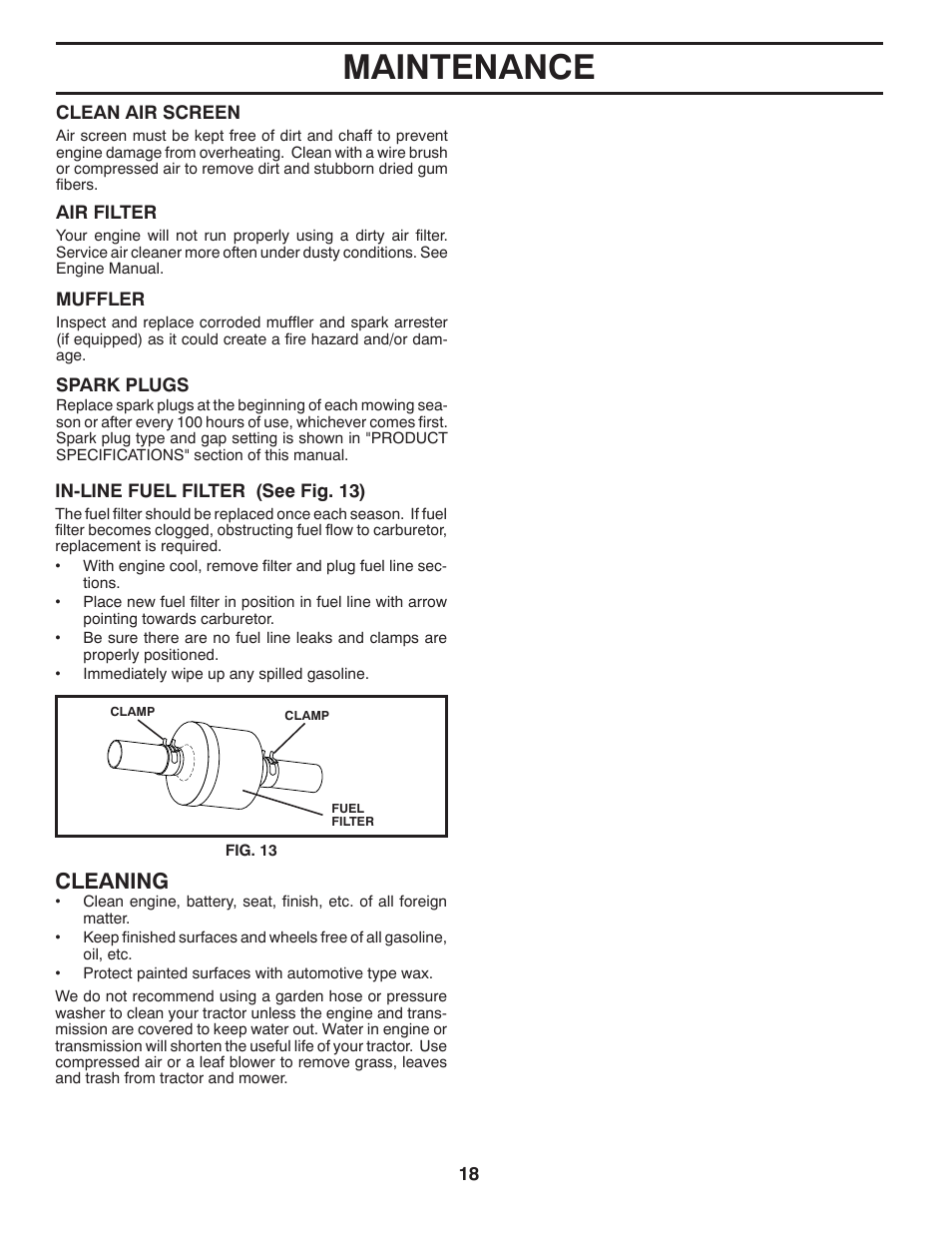 Maintenance, Cleaning | Poulan XT 433507 User Manual | Page 18 / 30