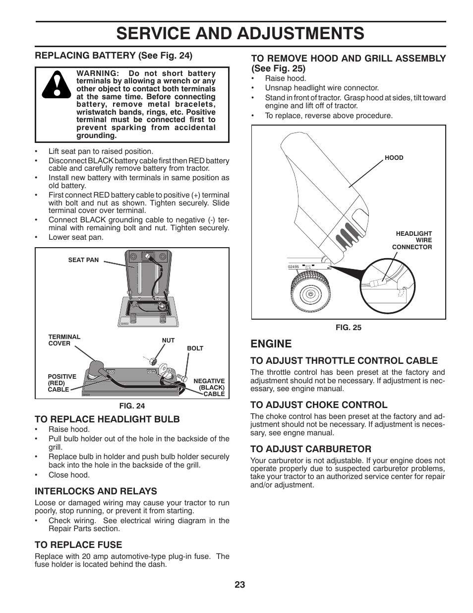 Service and adjustments, Engine | Poulan XT 433507 User Manual | Page 23 / 30